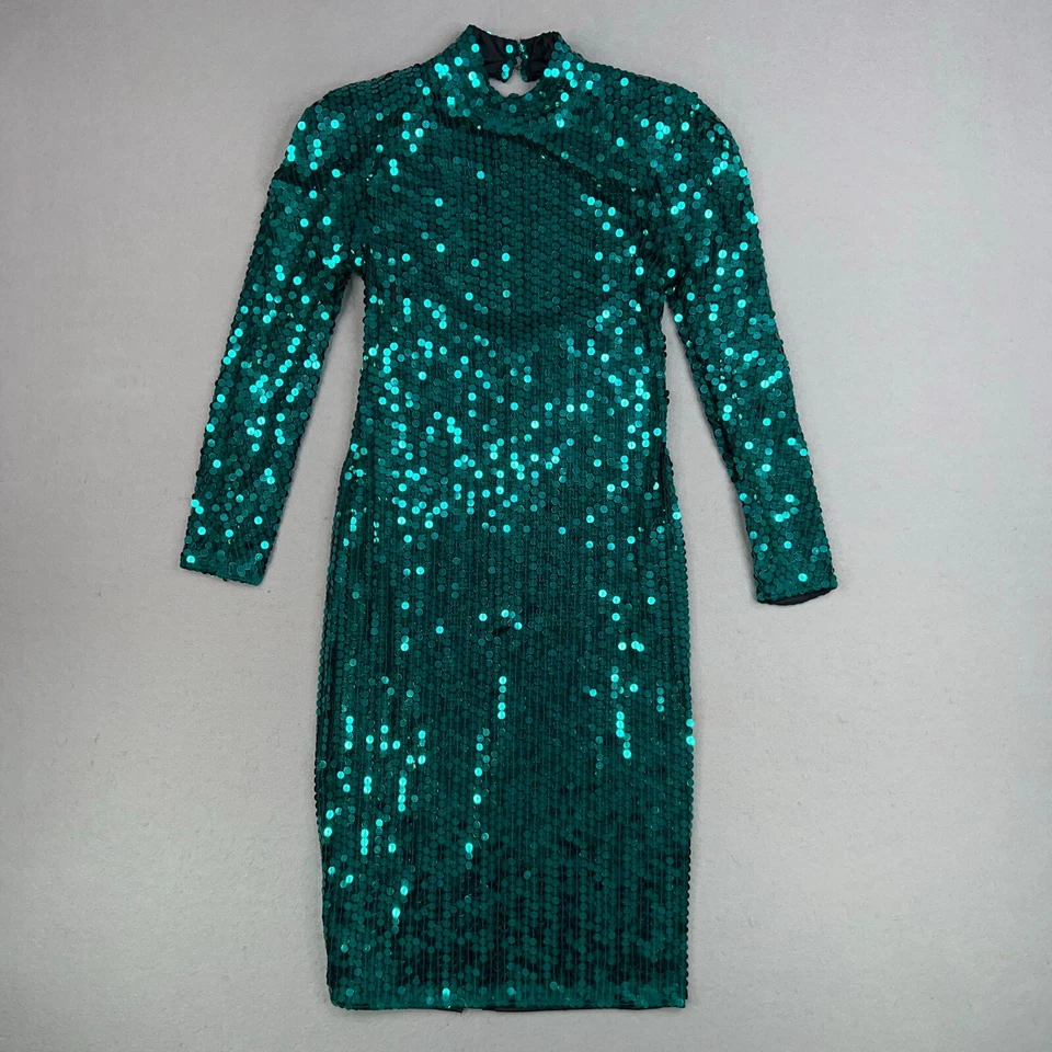 Платье женское Oleg Cassini 6 изумруд бирюзовый драгоценный камень блестки блеск вечернее вечеринки гламур - Изображение 1 из 4