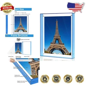 Stunning Blue Acrylic Floating Frame, Fits 11x14 to 9x12 - Tabletop Display - Picture 1 of 8