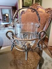 Gorgeous Unique Vintage Glass Ice Cube Holder With Ornate Metal Handle & Holder