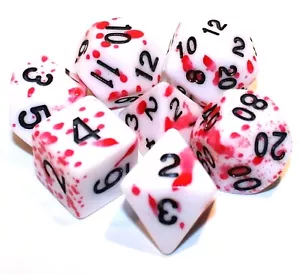 Juego de 7 dados poliédricos salpicaduras de sangre con bolsa de dados rojos - RPG D&D - Imagen 1 de 2