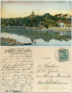 Cartolina Halle Saale 1907, parte sala con locanda Bergschänke, sala barche, - Foto 1 di 1