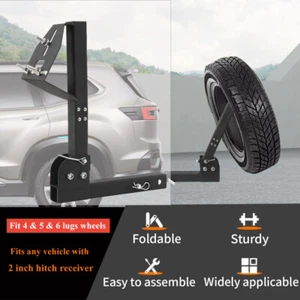 Trailer Hitch Mount Spare Tire Carrier Foldable Hitch Mount Fit for 2 Receiver - Picture 1 of 12