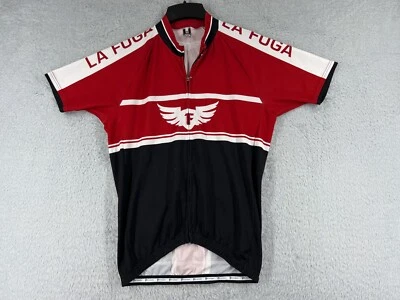 Pissei Cycling Jersey Men 5 Red Black La Fuga Rear Pockets Full Zip Made Italy - Image 1 of 4