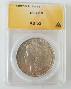 1897 S Silver Morgan Dollar ANACS AU53 San Francisco Mint - Picture 1 of 4