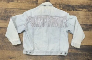 Vintage Men’s Women’s Structure Acid Wash Denim Jacket Size L 100% Cotton Tassel - Picture 1 of 13