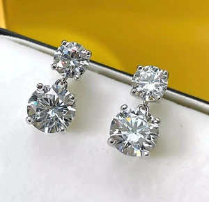 2CT Round Cut Lab-Created Diamond Drop Dangle Earrings 14K White Gold Plated - Picture 1 of 1