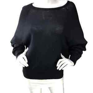 Donna Karan Womens Size P Sweater Navy Slouchy Fit Wool Blend Boat Neck Top