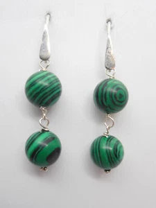 Ohrringe Ohrhänger aus synthetischem Hartstein und 925 Silber - Malachit Imitat - Bild 1 von 5