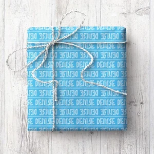 Sale - 7 sheets - Personalised Denise Wrapping Paper Sheets, Named, Aqua Blue - Picture 1 of 1