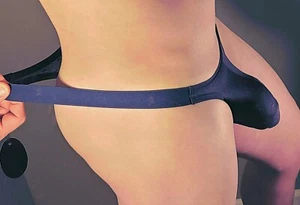 YUYANG MENS LOW RISE BIG POUCH SEE-THRU THONG-DARK BLUE-(MED 28-30) - Picture 1 of 20