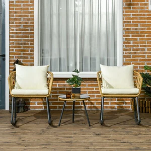 3 Pieces Patio Rocking Chair Patio Set w/ Cushions & Glass Top - Picture 1 of 11