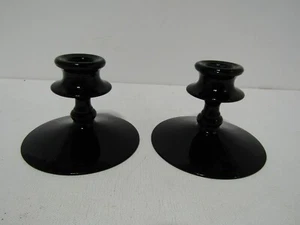 Vintage Art Deco Black Amethyst Glass Candle Sticks - Picture 1 of 9