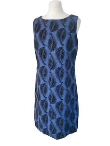 White Stuff Pinafore Dress Blue Tweed Black Velvet Leaf Size 10 - Picture 1 of 10