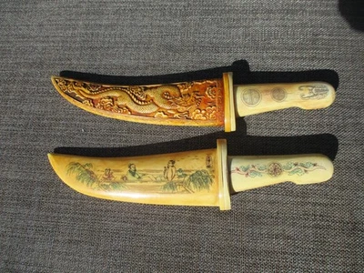 2 Cuchillos Chinos "Hueso de Yak" Patrón de Dragón Daga Decoración Foto 1 de 4