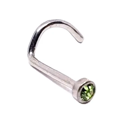 Peridoto Naso Stud Curl Gemma g23 Titanio Gemma Chirurgica Vite Curl Gioielli - Immagine 1 di 4