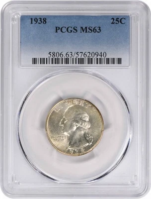 1938 Washington Silver Quarter MS63 PCGS - Image 1 of 2