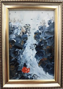 Original oil painting Waterfall Mountain landscape,Autumn Landscape 4x6in framed - Picture 1 of 9