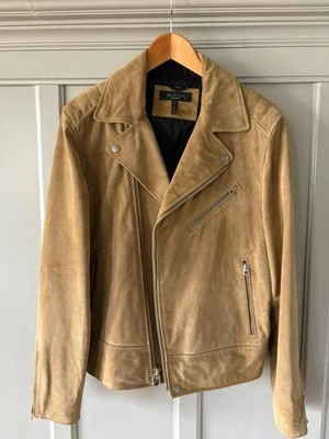 rag & bone Hombre Buzz Chaqueta de Cuero en Gamuza Beige Oscuro (Talla L) Foto 1 de 4