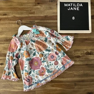 Matilda Jane Wonderment Little Florist Knit Floral Bows Cream Orange Tunic Top - Picture 1 of 10