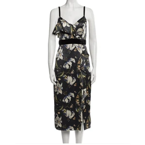 New Cinq A Sept Leena Black Floral Velvet Silk Midi Dress Womens Size 0 Wedding - Picture 1 of 9