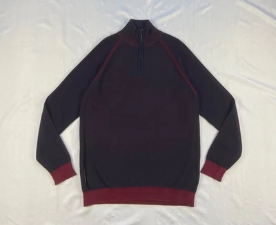 Prada Vintage Italian-Made Sweater 1-4zip with Red Accent Stripes L, M - Image 1 of 4