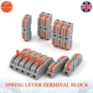 Spring Lever Terminal Block Electrical Cable Wire Connector Quick Splice Inline - Picture 1 of 10