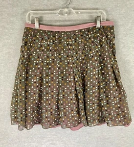 Fossil 8 Mini Skirt Pleated Layered Brown Pink Polka Dots Embroidered NEW - Picture 1 of 9