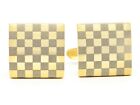 Polished 18CT yellow gold square cuff links for men, featuring a chessboard