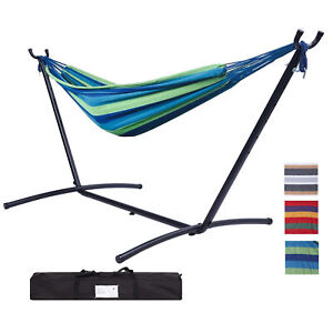 Double Classic Hammock with Stand Indoor or Outdoor Carrying Pouch Steel Frame