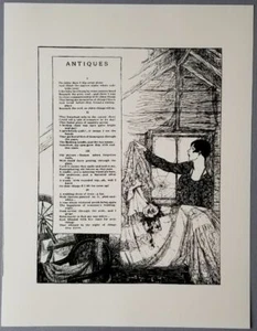 Antiguo poema y dibujo ático moderno casero 1929 - Imagen 1 de 3