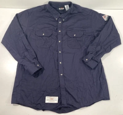 NWOT 3X-LARGE LONG BULWARK MENS FLAME RESISTANT DRESS UNIFORM SHIRT SLU2 NAVY - Image 1 of 3