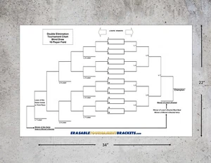 22 x 34 16 PLAYER DOUBLE ELIMINATION TOURNAMENT BRACKET CHART - BLIND DRAW +PEN - Picture 1 of 4