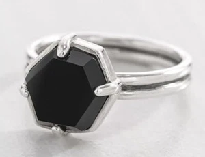Silpada Sterling Silver "Black Hex" Black Agate Ring Sz 6 - Picture 1 of 7