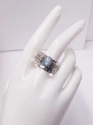 Anillo giratorio de plata esterlina arco iris piedra lunar labradroita violinista talla 11 - 9,9 gTW Foto 1 de 4