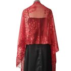 Trendy Women Wedding Shawl Scarf with Sequins and Tassel Fringe Black+Red