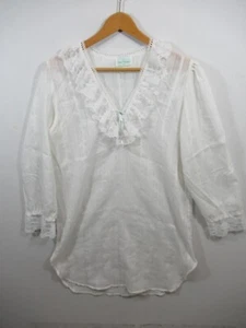 Vintage Nan Flower Frilly Ruffle Night Shirt Nightgown Women S White Long Sleeve - Picture 1 of 8