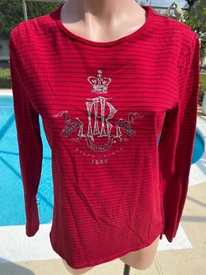 Camiseta Ralph Lauren Corona Con Cuentas Manga Larga Rojo Rayas Mujer M Mediana Foto 1 de 4