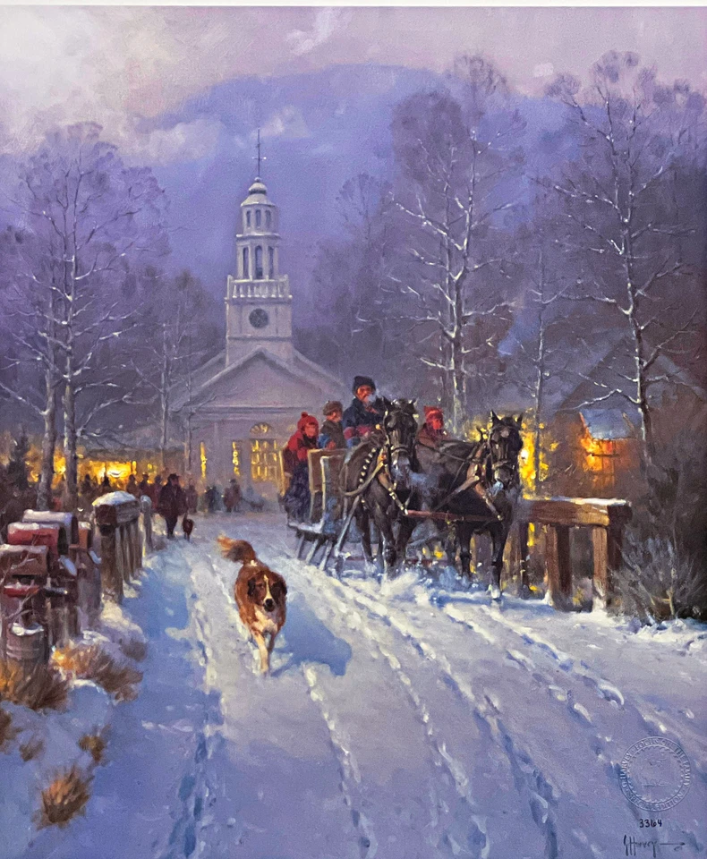 G. Harvey Edición Limitada Trineo Familiar Impresión Navidad en el Pueblo 18 x 21.5 Foto 1 de 1