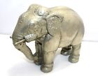 Elephant Figurine Vintage Old White Metal on Solid Wood Home Decor Gift F979