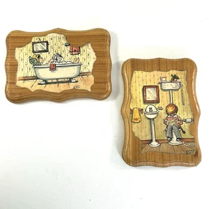 Bagno in legno vintage 1974 decorazione parete metà secolo moderno set di 2 Cottagecore giallo - Foto 1 di 8