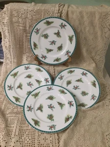 Vintage Mikasa Ultima Weihnachten Wunschteller 4 Stück Lot Brot, Salat, Stechpalme ~ Tannenzapfen Teller - Bild 1 von 5