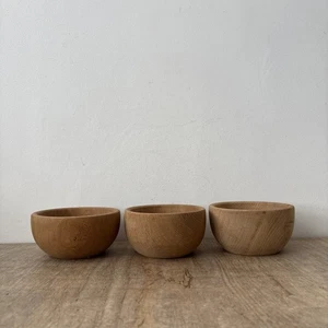 Vintage Rustic Style x3 Wooden Hand Turned Serving Display Bowls Elm Natural - Picture 1 of 15
