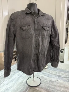 Lucky Brand Westernhemd Herren Large schwarz Denim Perlen Druckknopf Langarm Rodeo US - Bild 1 von 7