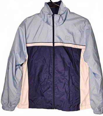 Chaqueta cortavientos Wilson para mujer Tenis Core Color Block cremallera completa azul/blanco L Foto 1 de 4