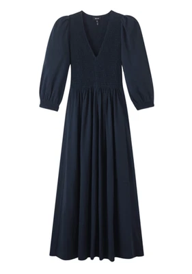 ME+EM Navy Slub Cotton V-Neck Maxi Dress - Image 1 of 4
