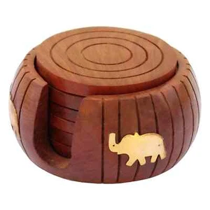 Wooden Drink Coasters Wood Table Coaster Set of 6 for Tea Cups Coffee Mugs Beer - Picture 1 of 4