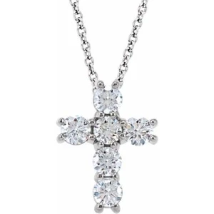 3/4 CTW Natural Diamond Cross 18" Necklace In 14K White Gold - Picture 1 of 1