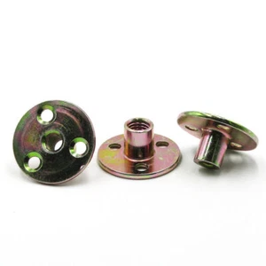 M6 M8 M10 M12 3/8 5/16 Steel Round Base T Nut Three Brad Hole Furniture Tee Nut - Picture 1 of 12