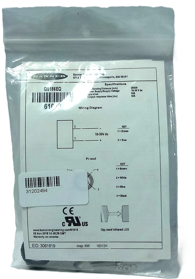 Banner Engineering QS186EQ 61619 10-30 V DC Photoelectric Proximity Sensor - Image 1 of 4