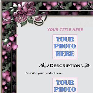 AUCTION TEMPLATE Pink Hearts Design Border - FREE Shipping